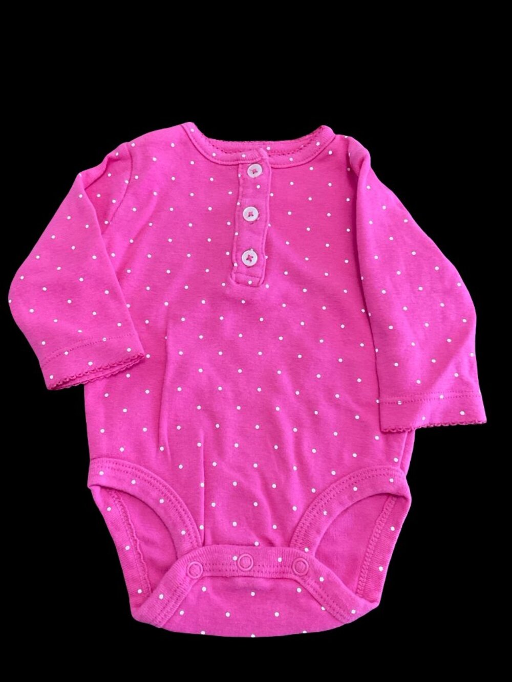 👣 10/$25 - Pink Polka Dot Long Sleeve Onesie w/ Button Detail
